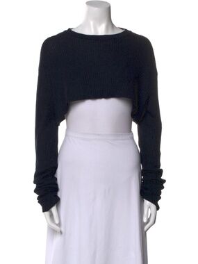 JIL SANDER Super Cropped KNITWEAR Long Sleeve Top NAVY BLUE 34 XS / S